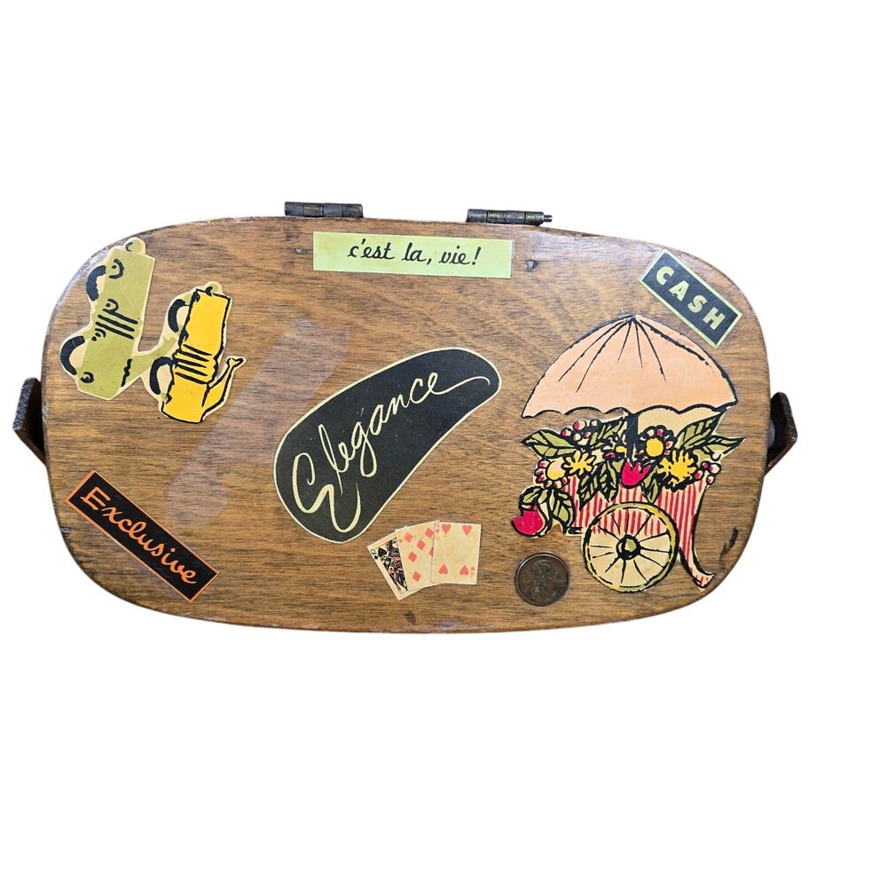 Signed Caro-Nan Vintage Wooden Woven Purse Abilene Hand Painted Basket Purse - Picture 5 of 10